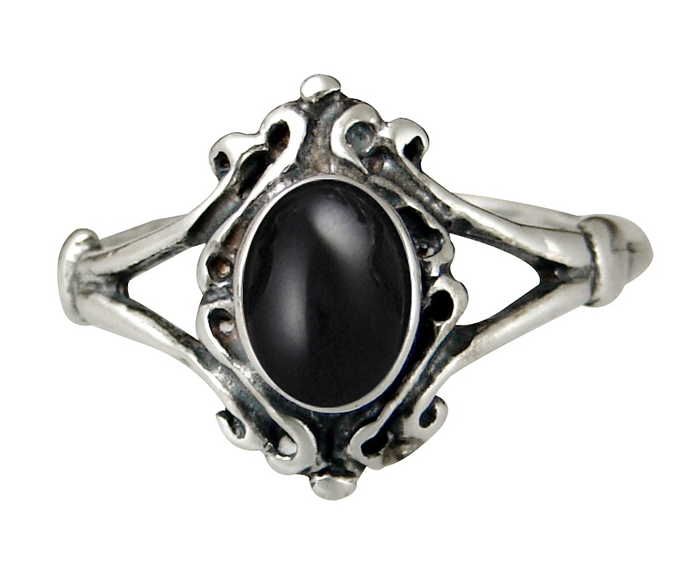 Sterling Silver Victorian Ring With Black Onyx Size 8